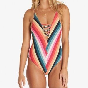 BILLABONG Colorful Striped One-Piece Swimsuit NWOT